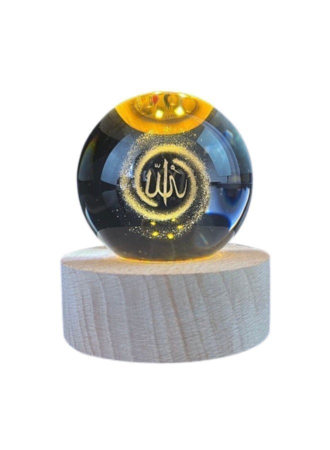 ARABIQO 3D Crystal Ball Night Light 8cm with Wooden Base, USB Powered LED Glass Lamp for Bedroom & Home Décor, Galaxy Crystal Gift for Valentine’s Day, Ramadan & Special Occasions (Allah) - Image 4